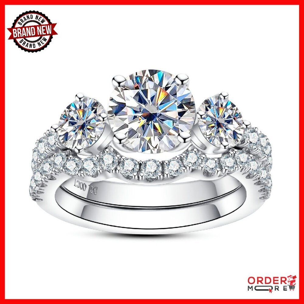 3.7cttw Moissanite Bridal Set 925 Sterling Silver Wedding Engagement Ring